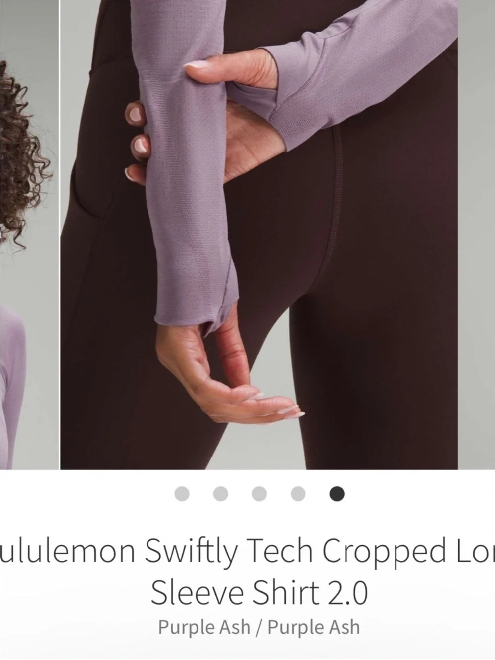 Lululemon Swiftly Tech Cropped Long Sleeve Shirt 2.0 Purple Ash Sz 4